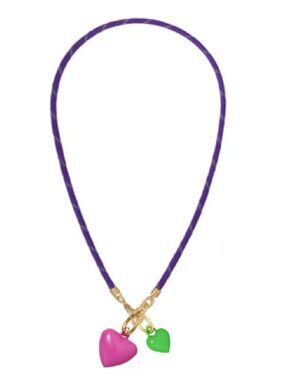Roxanne Assoulin The Happy Cord Mini Double Heart Necklace Grape/Magenta/Apple